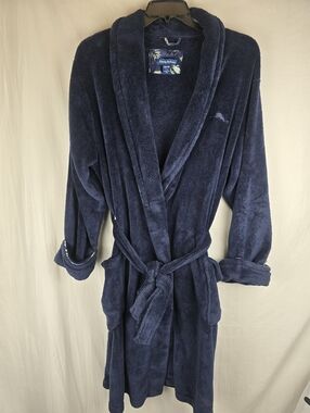 Tommy Bahamas Men's Plush Navy Blue Bath Robe Shawl Collar Pockets & Belt Sz S/M
